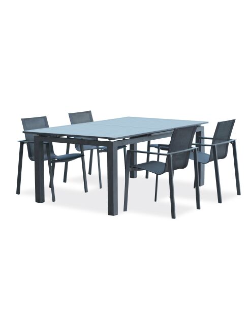 Ensemble table de jardin Miami en aluminium avec rallonge automatique et 4 fauteuils Miami gris anthracite - 5 pièces