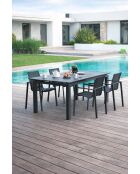 Ensemble table de jardin Miami en aluminium avec rallonge automatique et 4 fauteuils Miami gris anthracite - 5 pièces