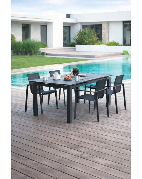 Ensemble table de jardin Miami en aluminium avec rallonge automatique et 4 fauteuils Miami gris anthracite - 5 pièces