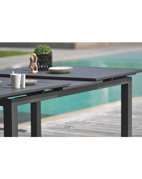 Ensemble table de jardin Miami en aluminium avec rallonge automatique et 4 fauteuils Miami gris anthracite - 5 pièces