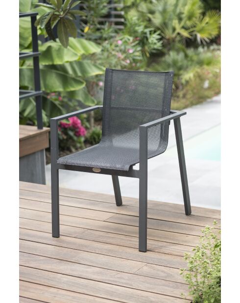 Ensemble table de jardin Miami en aluminium avec rallonge automatique et 4 fauteuils Miami gris anthracite - 5 pièces