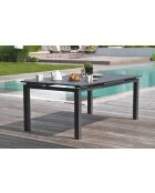 Ensemble table de jardin Miami en aluminium avec rallonge automatique et 4 fauteuils Miami gris anthracite - 5 pièces