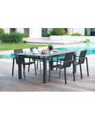 Ensemble table de jardin Miami en aluminium avec rallonge automatique et 4 fauteuils Miami gris anthracite - 5 pièces