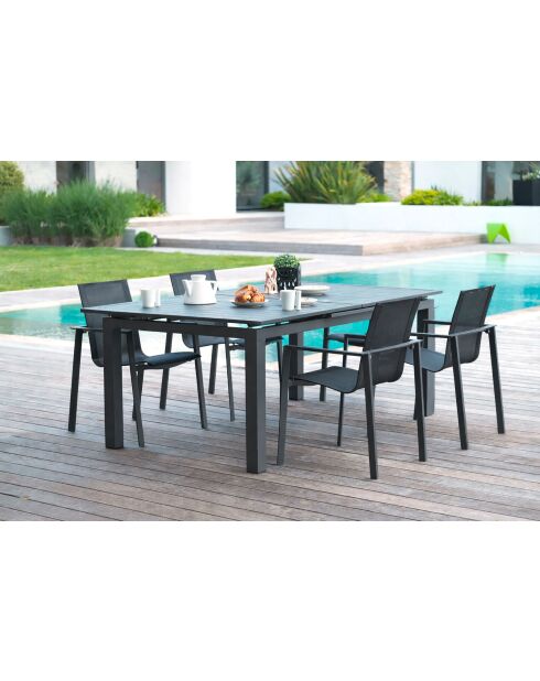 Ensemble table de jardin Miami en aluminium avec rallonge automatique et 4 fauteuils Miami gris anthracite - 5 pièces