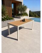Gartentisch Tonga aus Aluminium und Polywood-Platte in Greige-Holzoptik - 170x80 cm