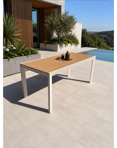 Gartentisch Tonga aus Aluminium und Polywood-Platte in Greige-Holzoptik - 170x80 cm