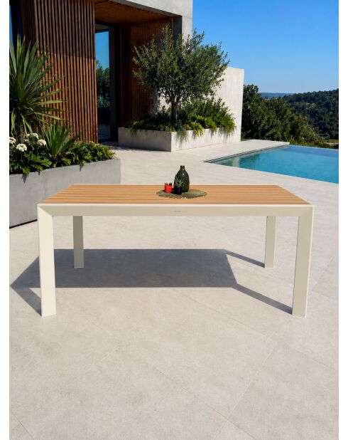 Gartentisch Tonga aus Aluminium und Polywood-Platte in Greige-Holzoptik - 170x80 cm
