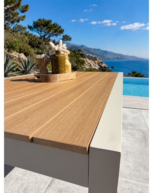 Gartentisch Tonga aus Aluminium und Polywood-Platte in Greige-Holzoptik - 170x80 cm