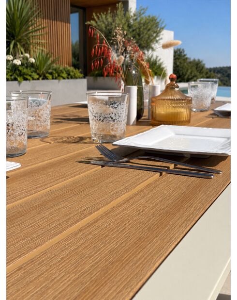 Gartentisch Tonga aus Aluminium und Polywood-Platte in Greige-Holzoptik - 170x80 cm
