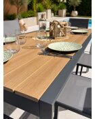 Ensemble table de jardin Tonga en aluminium et plateau polywood aspect bois et 6 chaises Tolede empilables gris anthracite - 7 pièces
