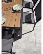 Ensemble table de jardin Tonga en aluminium et plateau polywood aspect bois et 6 chaises Tolede empilables gris anthracite - 7 pièces