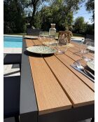 Ensemble table de jardin Tonga en aluminium et plateau polywood aspect bois et 6 chaises Tolede empilables gris anthracite - 7 pièces
