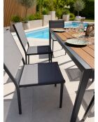 Ensemble table de jardin Tonga en aluminium et plateau polywood aspect bois et 6 chaises Tolede empilables gris anthracite - 7 pièces