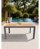 Ensemble table de jardin Tonga en aluminium et plateau polywood aspect bois et 6 chaises Tolede empilables gris anthracite - 7 pièces