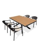 Lot composé d'une table de jardin Lamu en aluminium et plateau polywood aspect bois et 4 fauteuils Sumba gris anthracite - 5 pièces