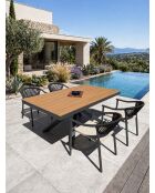 Lot composé d'une table de jardin Lamu en aluminium et plateau polywood aspect bois et 4 fauteuils Sumba gris anthracite - 5 pièces