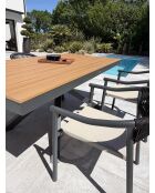 Lot composé d'une table de jardin Lamu en aluminium et plateau polywood aspect bois et 4 fauteuils Sumba gris anthracite - 5 pièces