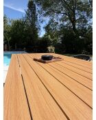 Lot composé d'une table de jardin Lamu en aluminium et plateau polywood aspect bois et 4 fauteuils Sumba gris anthracite - 5 pièces