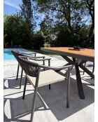 Lot composé d'une table de jardin Lamu en aluminium et plateau polywood aspect bois et 4 fauteuils Sumba gris anthracite - 5 pièces