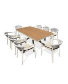 Ensemble table de jardin Lamu en aluminium et plateau polywood aspect bois et 8 fauteuils Sumba grège - 9 pièces
