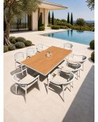 Ensemble table de jardin Lamu en aluminium et plateau polywood aspect bois et 8 fauteuils Sumba grège - 9 pièces