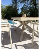 Ensemble table de jardin Lamu en aluminium et plateau polywood aspect bois et 8 fauteuils Sumba grège - 9 pièces