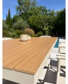 Ensemble table de jardin Lamu en aluminium et plateau polywood aspect bois et 8 fauteuils Sumba grège - 9 pièces