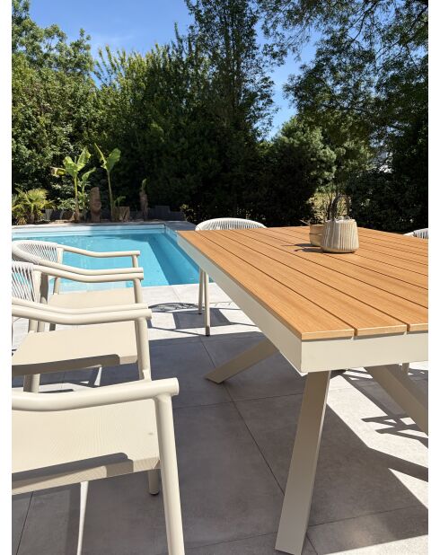 Ensemble table de jardin Lamu en aluminium et plateau polywood aspect bois et 8 fauteuils Sumba grège - 9 pièces