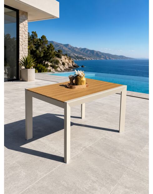 Tonga tuintafel in aluminium en polywood blad in greige houtlook - 120x80 cm