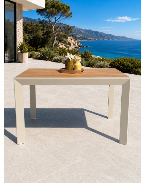 Tonga tuintafel in aluminium en polywood blad in greige houtlook - 120x80 cm