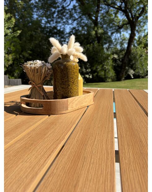 Tonga tuintafel in aluminium en polywood blad in greige houtlook - 120x80 cm