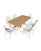 Ensemble table de jardin Lamu en aluminium et plateau polywood aspect bois et 6 fauteuils Tiago sable grège - 7 pièces