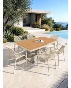 Ensemble table de jardin Lamu en aluminium et plateau polywood aspect bois et 6 fauteuils Tiago sable grège - 7 pièces