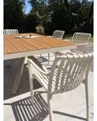Ensemble table de jardin Lamu en aluminium et plateau polywood aspect bois et 6 fauteuils Tiago sable grège - 7 pièces