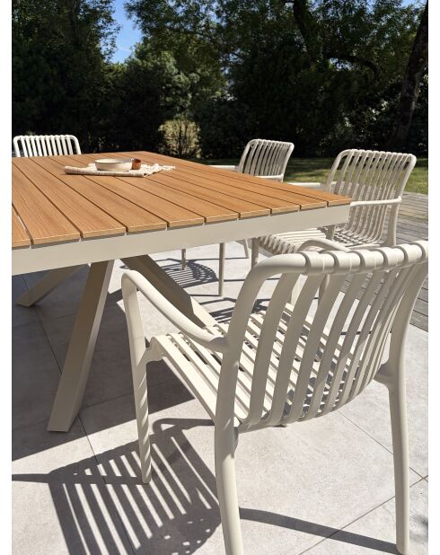 Ensemble table de jardin Lamu en aluminium et plateau polywood aspect bois et 6 fauteuils Tiago sable grège - 7 pièces