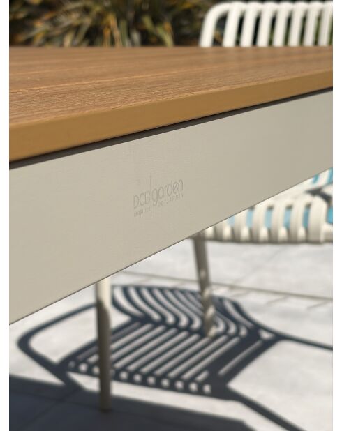 Ensemble table de jardin Lamu en aluminium et plateau polywood aspect bois et 6 fauteuils Tiago sable grège - 7 pièces