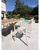 Ensemble table de jardin Lamu en aluminium et plateau polywood aspect bois et 6 fauteuils Tiago sable grège - 7 pièces