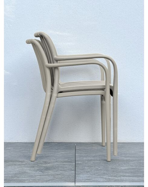 Ensemble table de jardin Lamu en aluminium et plateau polywood aspect bois et 6 fauteuils Tiago sable grège - 7 pièces