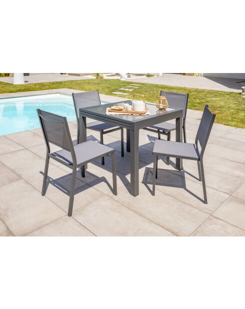 Sedia da giardino impilabile Toledo in alluminio e textilene grigio antracite - 48x56x87 cm