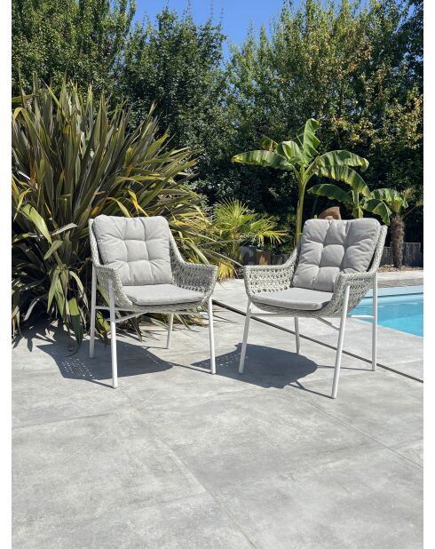 Set aus 2 Gartenstühlen Elba aus Aluminium und weißem gewebtem Harz - 63x73x88 cm