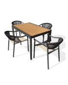 Ensemble repas d'une table de jardin Tonga en aluminium et plateau polywood aspect bois et 4 fauteuils Sumba gris anthracite - 5 pièces