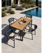 Ensemble repas d'une table de jardin Tonga en aluminium et plateau polywood aspect bois et 4 fauteuils Sumba gris anthracite - 5 pièces