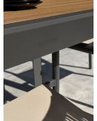 Ensemble repas d'une table de jardin Tonga en aluminium et plateau polywood aspect bois et 4 fauteuils Sumba gris anthracite - 5 pièces