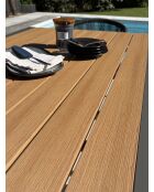 Ensemble repas d'une table de jardin Tonga en aluminium et plateau polywood aspect bois et 4 fauteuils Sumba gris anthracite - 5 pièces