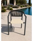 Ensemble repas d'une table de jardin Tonga en aluminium et plateau polywood aspect bois et 4 fauteuils Sumba gris anthracite - 5 pièces