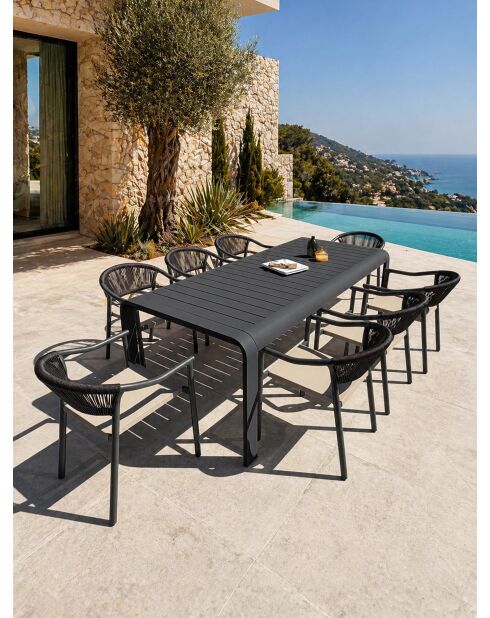 Ensemble table de jardin Hanoi en aluminium et 8 fauteuils Sumba gris anthracite - 9 pièces