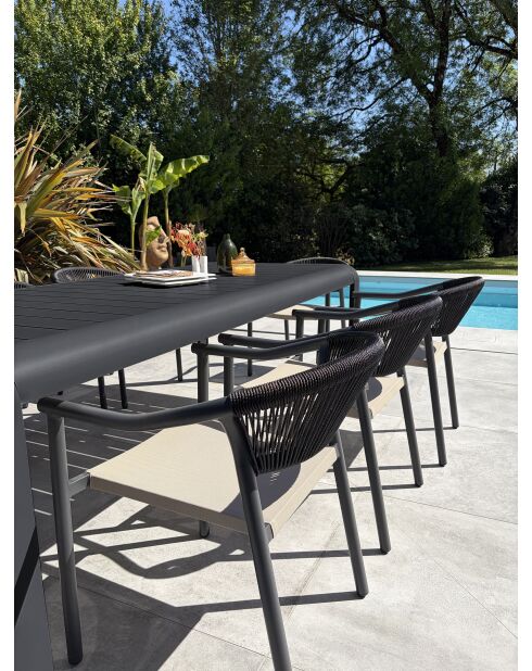Ensemble table de jardin Hanoi en aluminium et 8 fauteuils Sumba gris anthracite - 9 pièces