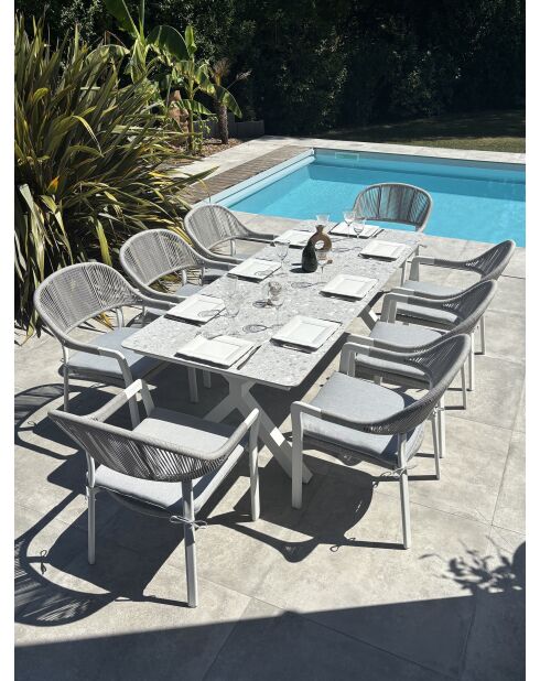 Ensemble repas de jardin Abella 8 places blanc/gris