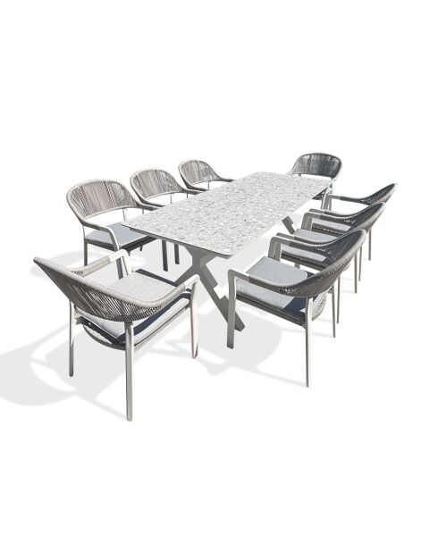 Ensemble repas de jardin Abella 8 places blanc/gris