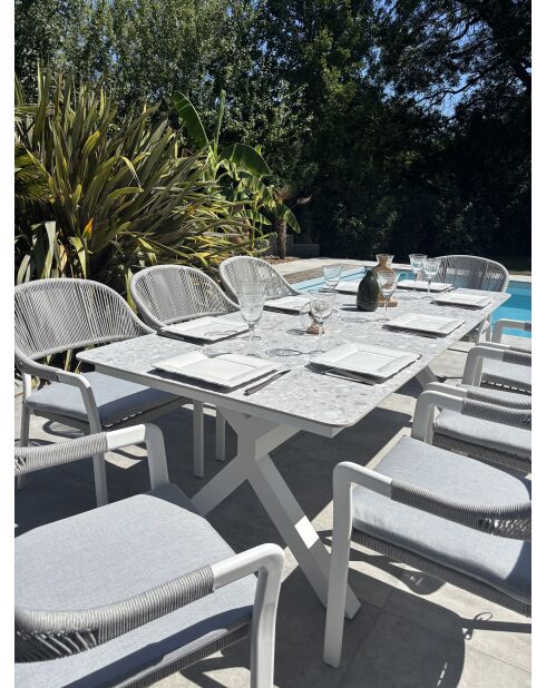 Ensemble repas de jardin Abella 8 places blanc/gris